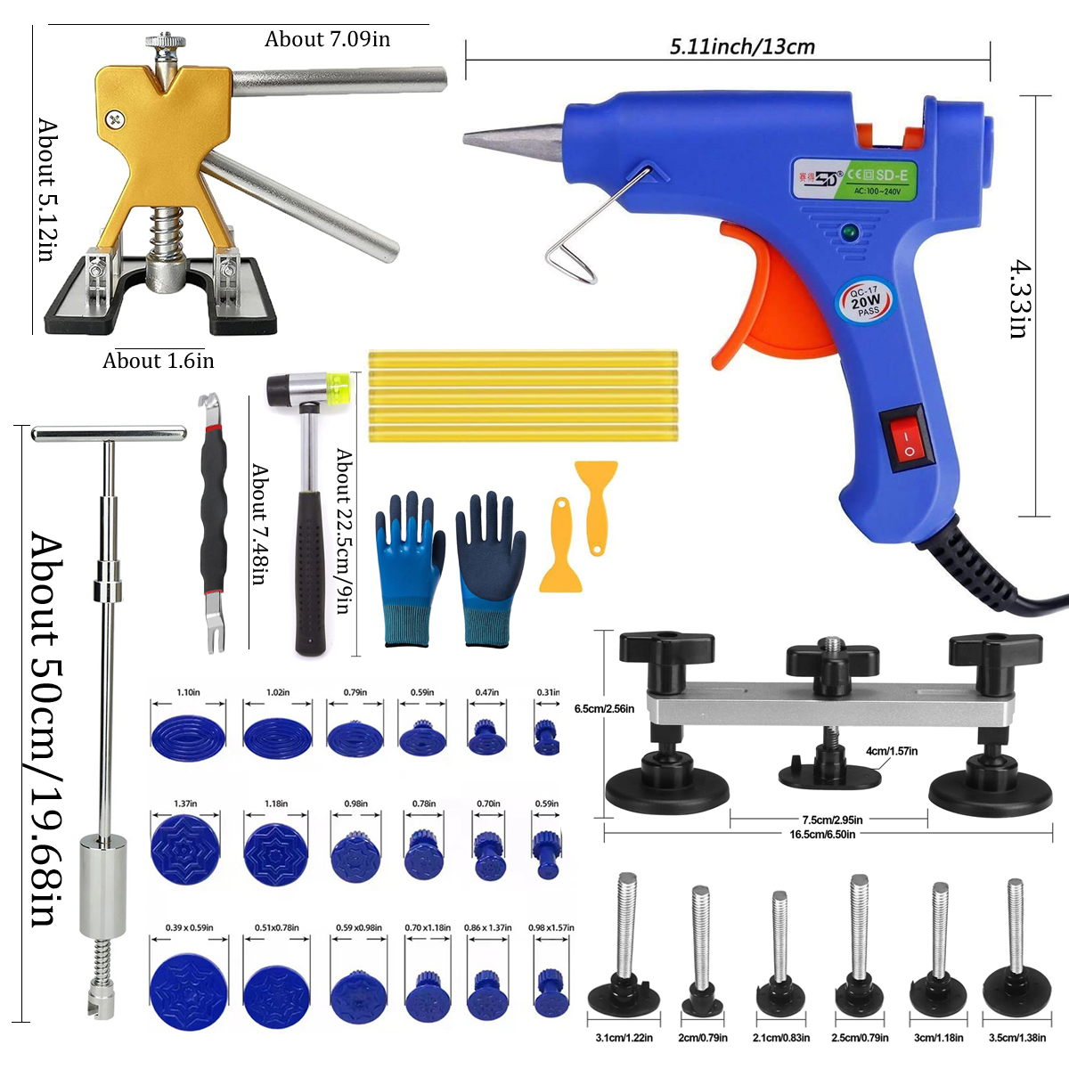 Car Workshop Tools Kit - Peralatan Perbaikan Lekukan Mobil, Alat Penarik,