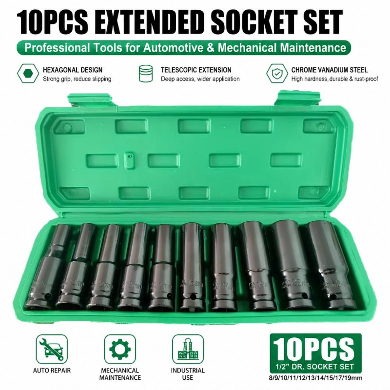 Car Workshop Tools Kit - 10Pcs Set Soket Impact Metrik 1/2