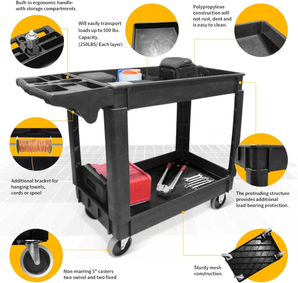 Troli Servis 2 Rak Tugas Berat - Workshop Tools Shelf ulasan dan harga