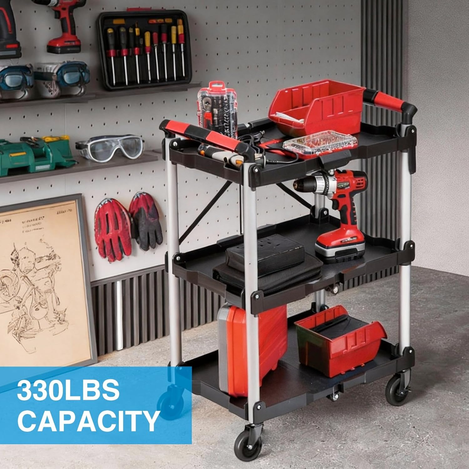 Troli Utilitas Lipat 3 Rak den - Workshop Tools Shelf ulasan dan harga