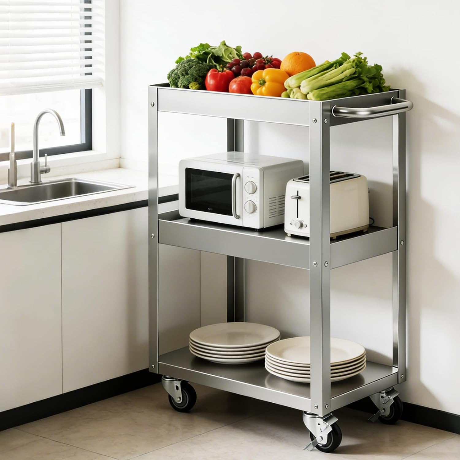 Troli Utilitas Beroda 3 Tingka - Workshop Tools Shelf ulasan dan harga